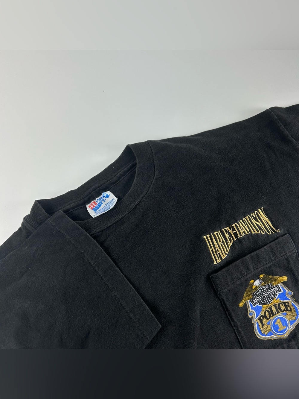 Harley Davidson Men’s SZ XL Rare Police Patrol 90s Black Hanes Beefy Tee VTG